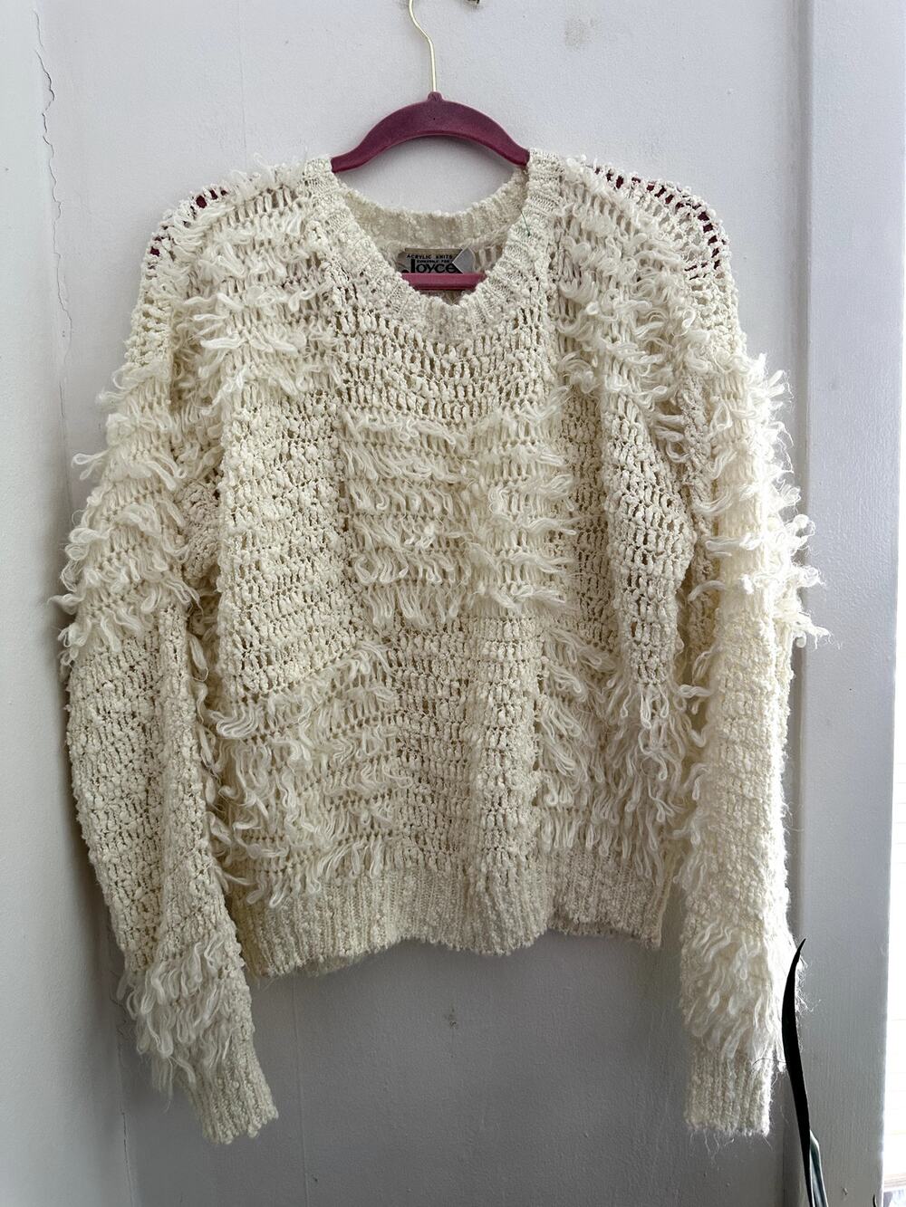 JOYCE Vintage Cream Shaggy Sweater | Size Large